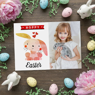 "Hoppy Easter" Whimsy Bunny Happy Easter Photo Card