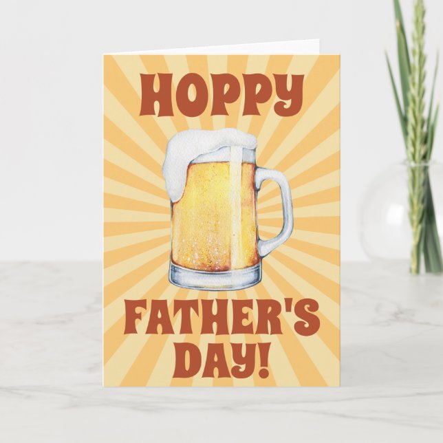 Hoppy Father's Day Beer Mug Sunburst Card (Front)