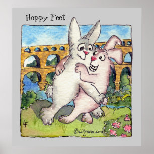 Hoppy Feet Cartoon Rabbits Poster Print