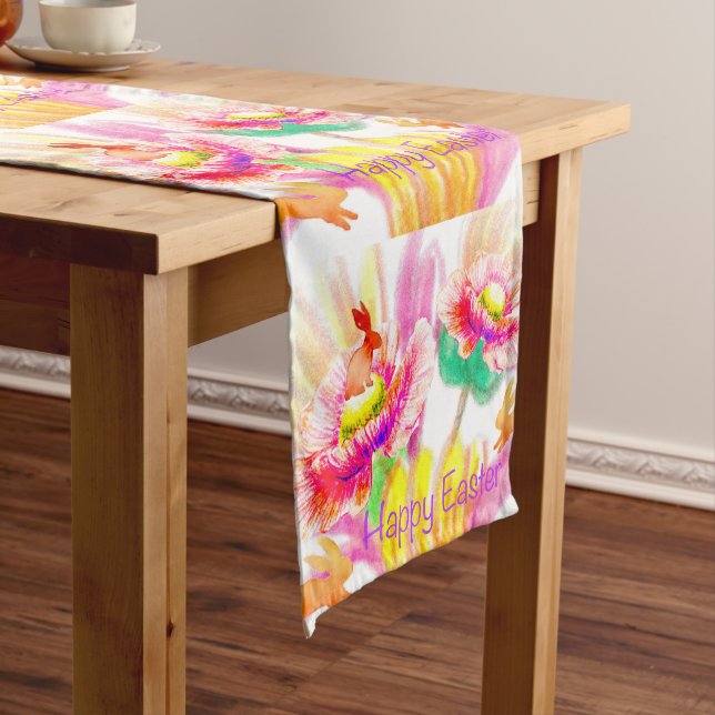 Hoppy Floral Bunny Tablerunner Long Table Runner (In Situ)
