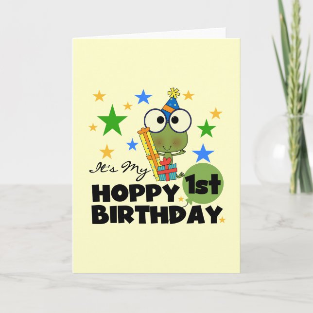 Hoppy Frog 1st Birthday T shirts and Gifts Card (Front)
