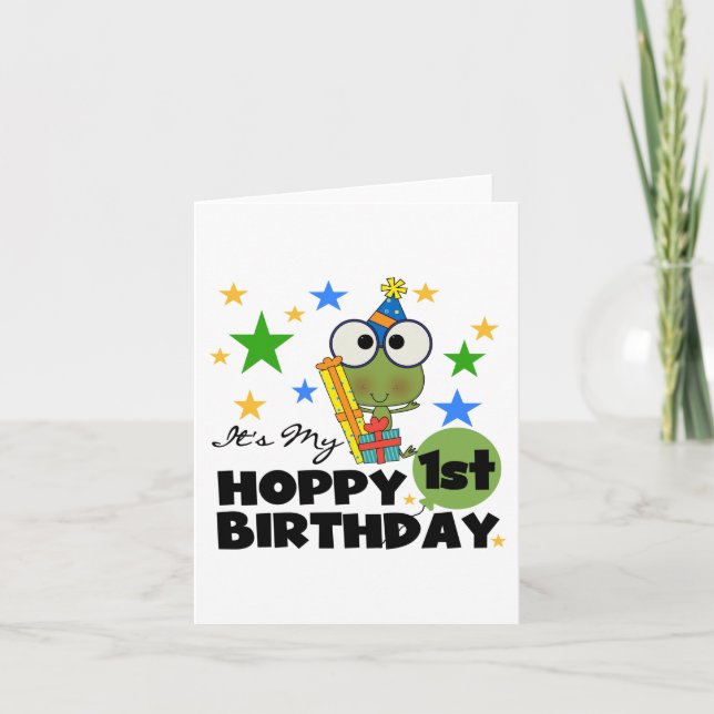 Hoppy Frog 1st Birthday T shirts and Gifts Card (Front)