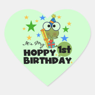 Hoppy Frog 1st Birthday T shirts and Gifts Heart Sticker