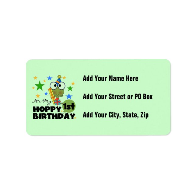 Hoppy Frog 1st Birthday T shirts and Gifts Label (Front)