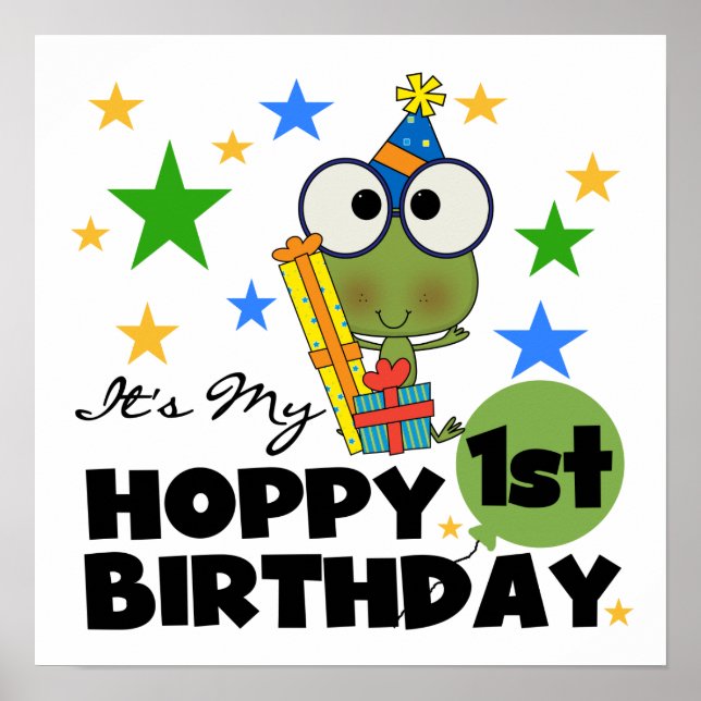 Hoppy Frog 1st Birthday T shirts and Gifts Poster (Front)