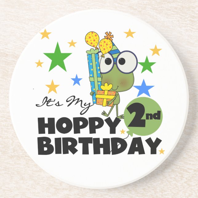 Hoppy Frog 2nd Birthday T-shirts and Gifts Coaster (Front)