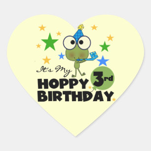 Hoppy Frog 3rd Birthday Tshirts and Gifts Heart Sticker