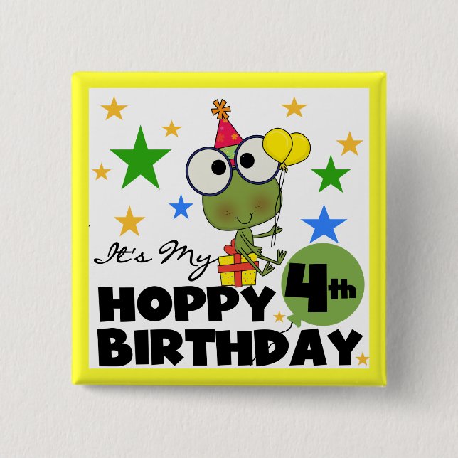 Hoppy Frog 4th Birthday T-shirts and Gifts 15 Cm Square Badge (Front)