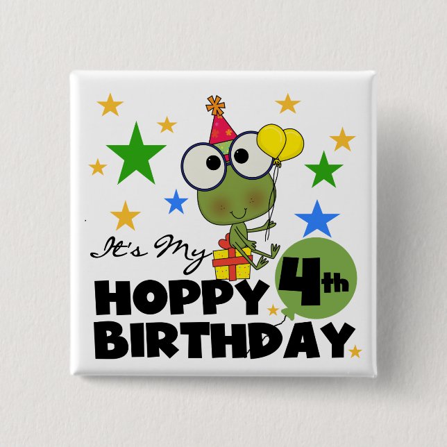 Hoppy Frog 4th Birthday T-shirts and Gifts 15 Cm Square Badge (Front)