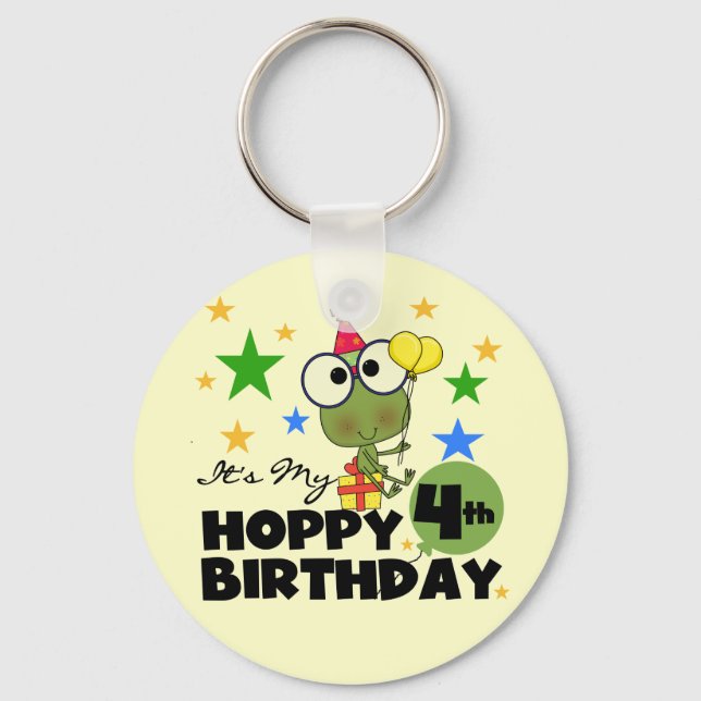 Hoppy Frog 4th Birthday T-shirts and Gifts Key Ring (Front)