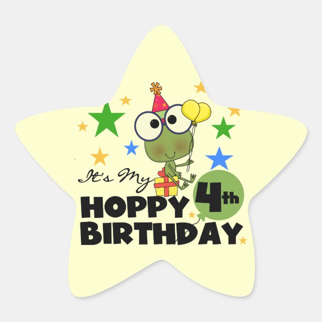 Hoppy Frog 4th Birthday T-shirts and Gifts Star Sticker (Front)