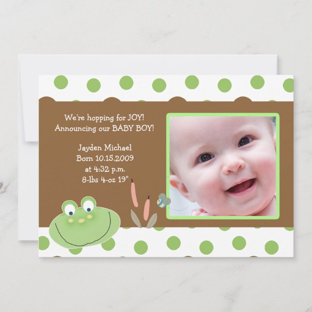 HOPPY FROG Baby Photo birth Announcement (Front)