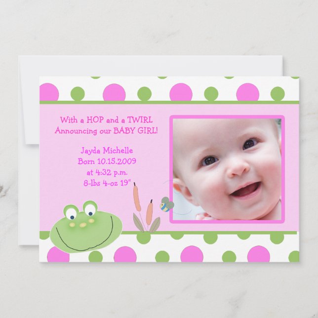 HOPPY FROG Baby Photo birth Announcement (Front)