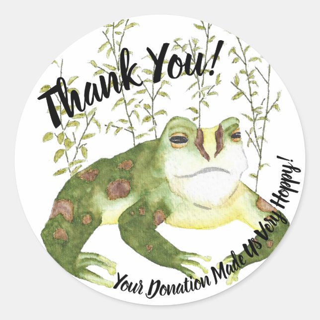 Hoppy Frog Watercolor Thank You Classic Round Sticker (Front)