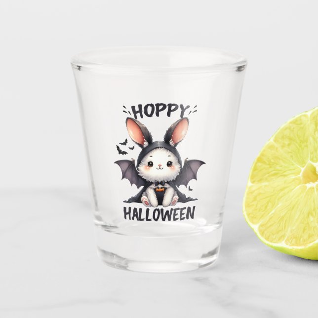 Hoppy Halloween Bunny Rabbit Shot Glass (Front)