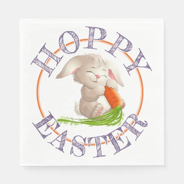 Hoppy Happy Easter Bunny Motif Napkin (Front)