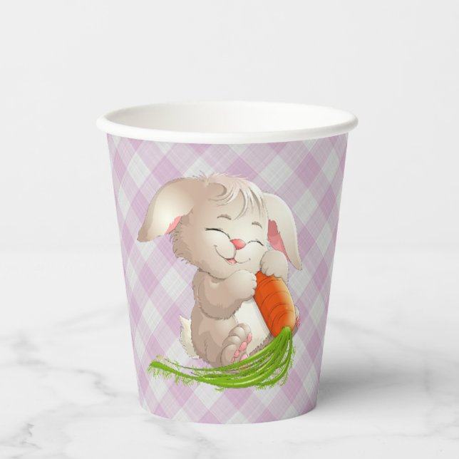 Hoppy Happy Easter Bunny Pink Gingham Pattern Pape Paper Cups (Front)