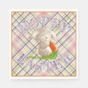 Hoppy Happy Easter Bunny Stripes And Plaid Pattern Napkin