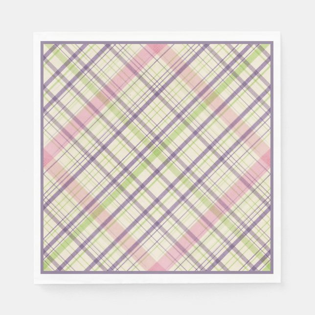 Hoppy Happy Easter Bunny Stripes And Plaid Pattern Napkin (Front)
