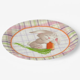 Hoppy Happy Easter Bunny Stripes And Plaid Pattern Paper Plate