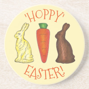 Hoppy Happy Easter Chocolate Bunny Rabbit Carrot Coaster
