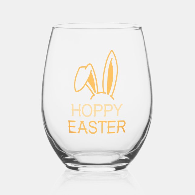 Hoppy Hare Pastel Easter Stemless Wine Glass (Front)