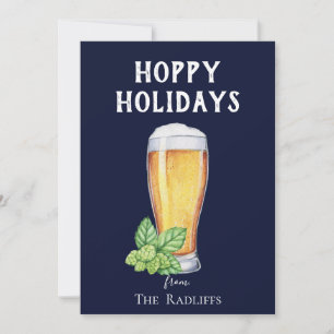 Hoppy Holidays Beer Glass Flat Blue Holiday Card