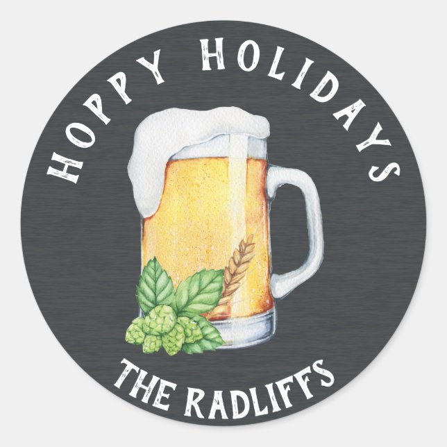 Hoppy Holidays Beer Mug Personalised Sticker (Front)