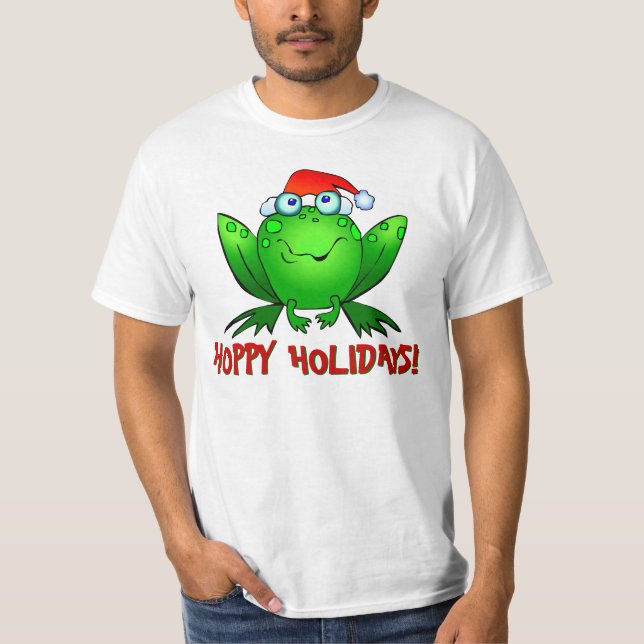 Hoppy Holidays Cartoon Frog Shirt (Front)