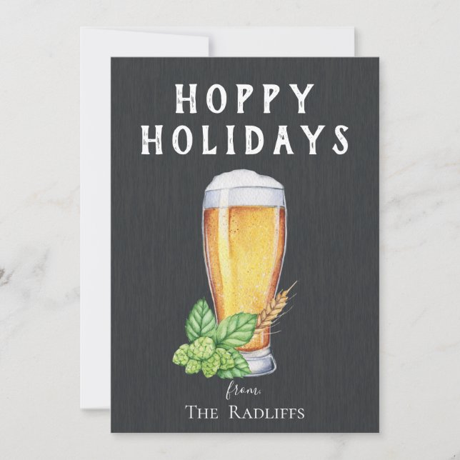 Hoppy Holidays Chalkboard Flat Holiday Card (Front)