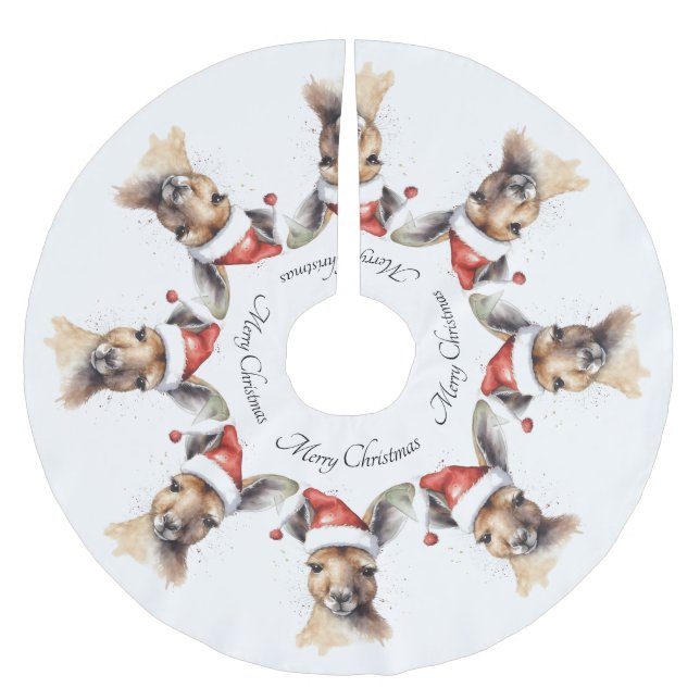 Hoppy Holidays, Christmas Kangaroo custom Brushed Polyester Tree Skirt (Front)