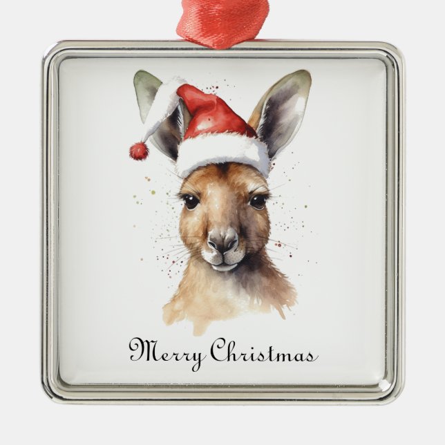 Hoppy Holidays, Christmas Kangaroo custom Metal Tree Decoration (Front)
