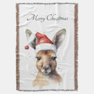 Hoppy Holidays, Christmas Kangaroo custom Throw Blanket