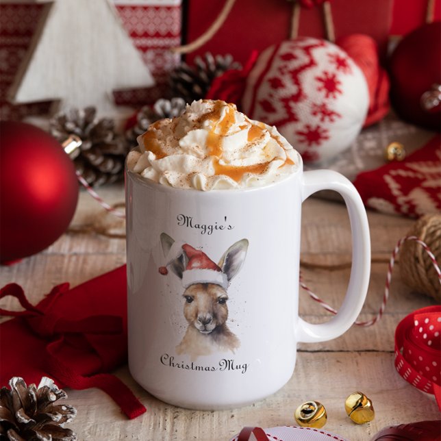 Hoppy Holidays, Christmas Kangaroo custom Two-Tone Coffee Mug (Creator Uploaded)