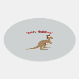 Hoppy Holidays! christmas Kangaroo Oval Sticker
