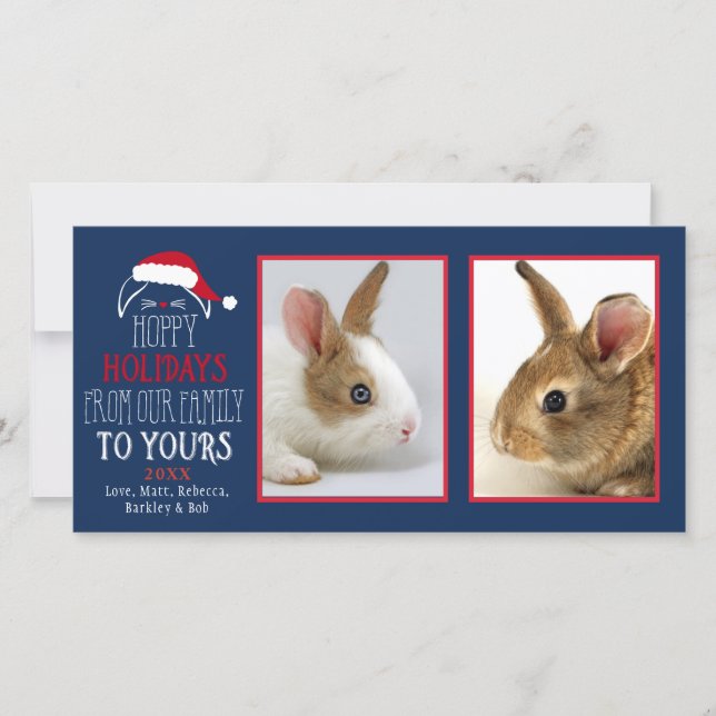 Hoppy Holidays Christmas Rabbit Pet Photocard Holiday Card (Front)