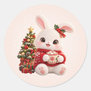 Hoppy Holidays Cute Bunny Round Stickers