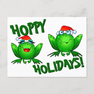 Hoppy Holidays Cute Cartoon Christmas Frogs Postcard
