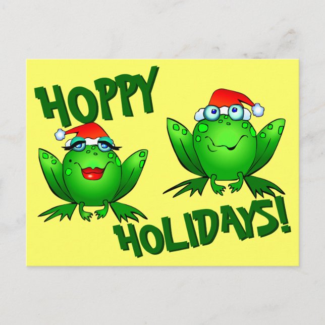 Hoppy Holidays Cute Cartoon Christmas Frogs Postcard (Front)