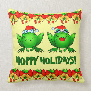 Hoppy Holidays Cute Santa Christmas Frogs Cushion