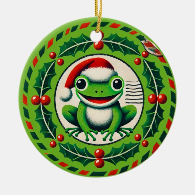 Hoppy Holidays Frog Christmas                      Ceramic Tree Decoration (Front)