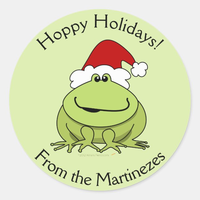 Hoppy Holidays Frog Christmas Stickers Personalise (Front)
