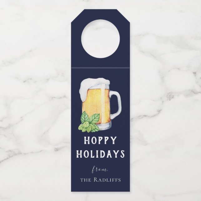 Hoppy Holidays Personalised Beer Bottle Hanger (Front)