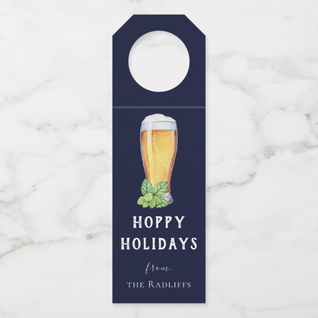 Hoppy Holidays Personalised Holiday Bottle Hanger (Front)