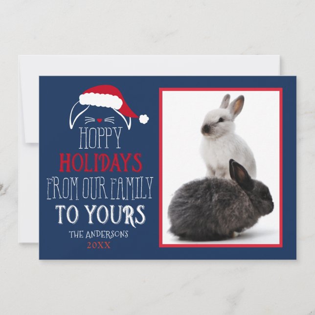 Hoppy Holidays Pet Rabbit Photo Flat Card (Front)