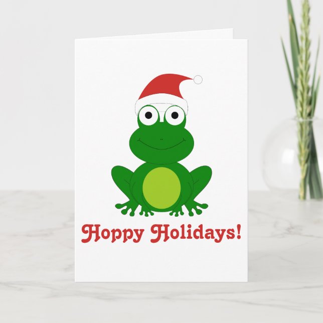 Hoppy Holidays Santa Frog Holiday Card (Front)