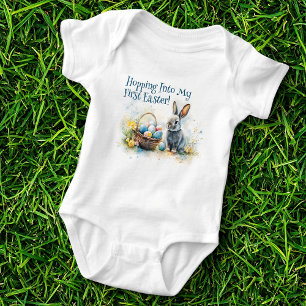Hoppy Into My First Easter Watercolor Baby Bodysuit