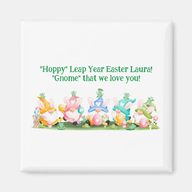 "Hoppy" Leap Year Easter Gnomes Bunnies Frogs Eggs Magnet (Front)