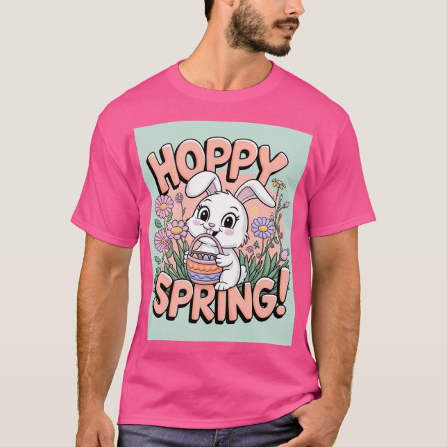 Hoppy Spring Bunny T-Shirt - Adorable Easter Flora (Front)