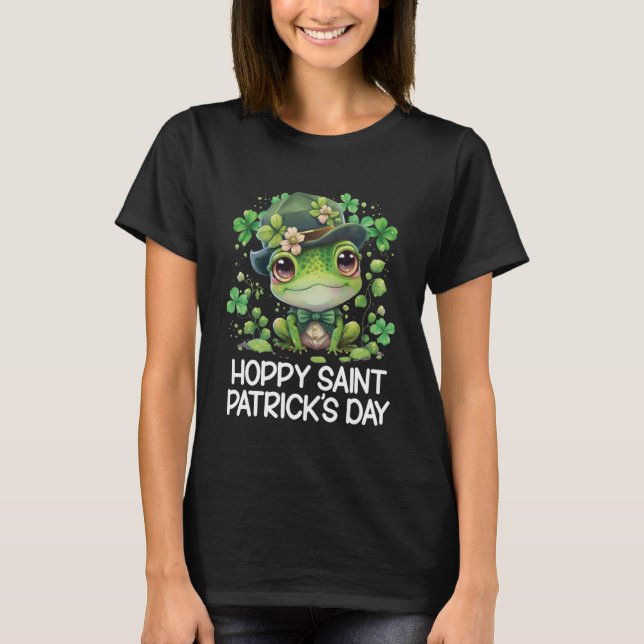 Hoppy St Patrick s Day Cute Frog Leprechaun T-Shirt (Front)